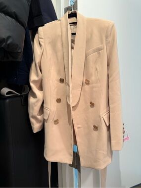 Balmain Beige Double-Breasted Blazer with Gold Buttons